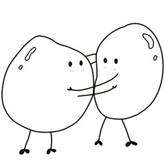 cartoon potato standing hugging each other to cheer each other up