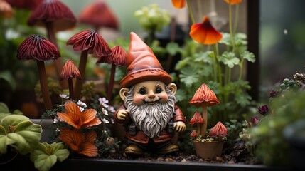 A garden gnome in the garden. Generative AI. 