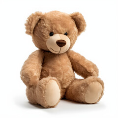 teddy bear isolated on a white  background, fluffy and well loved, bead eyes, modern style, made using AI generative technologies