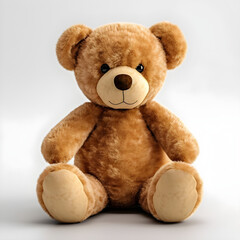 teddy bear isolated on a white  background, fluffy and well loved, bead eyes classic style, made using AI generative technologies
