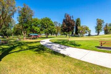 A summer day at the 24 acre lakeside Blue Heron Park in the city of Moses Lake, Washington, in Central Washington, USA.