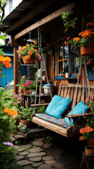  a swing viewed from the side overlooking a flower
