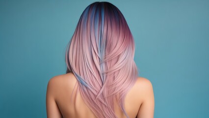 Naklejka premium Creative Hair Coloring Ombre or Balayage on Woman's Hair from the Rear View, Generative AI
