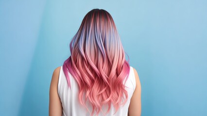 Obraz premium Trendy Hair Color Techniques, Ombre and Balayage on a Model Woman from Behind, Generative AI