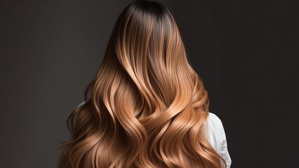 Fototapeta premium Model woman from back with hair dyed with the ombre or balayage technique, hair dyeing, Generative AI