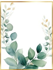 Vintage Luxury wedding invitation card template. template, Water Color Pastel Flower and bloom, Wedding decorative perfect rectangle frame border with gold line art, leaves branches, foliage. Elegant