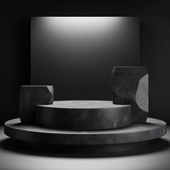Black stone podium for product display. Generative AI