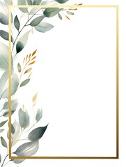 Vintage Luxury wedding invitation card template. template, Water Color Pastel Flower and bloom, Wedding decorative perfect rectangle frame border with gold line art, leaves branches, foliage. Elegant