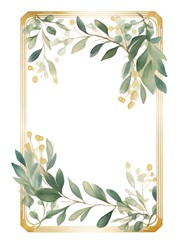 Vintage Luxury wedding invitation card template. template, Water Color Pastel Flower and bloom, Wedding decorative perfect rectangle frame border with gold line art, leaves branches, foliage. Elegant