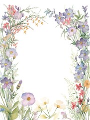 Fototapeta premium Vintage Luxury wedding invitation card template. template, Water Color Pastel Flower and bloom, Wedding decorative perfect rectangle frame border with gold line art, leaves branches, foliage. Elegant
