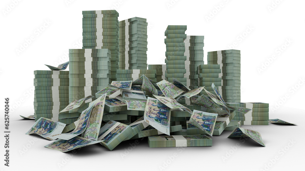 Poster big stacks of algerian dinar notes. a lot of money isolated on transparent background. 3d rendering 