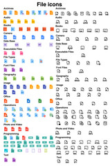 File Formats of Document icons.web file labels icon set Vector. File types flat icon set. Vector file format pictograms pack.
