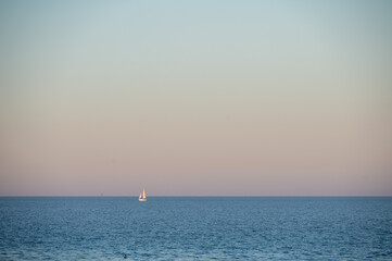 Sailboat navigating the Río de la Plata in the City of Buenos Aires, capital of Argentina