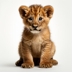 Obraz premium Lion cub sat on a white background