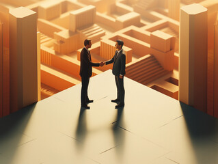 a two-businessman hand shaking in an isometric view created by generative AI