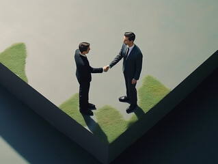a two-businessman hand shaking in an isometric view created by generative AI