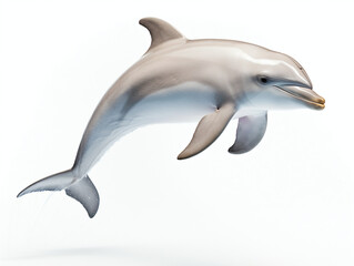 Dolphin is isolated on a white background, side view of the dolphin ached over