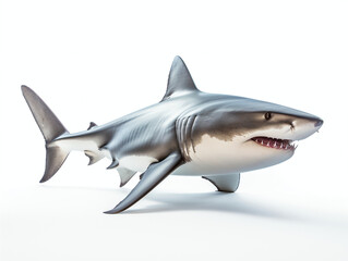 Fototapeta premium Side view of a great white shark isolated on a white background
