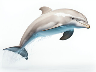 Dolphin isolated on a white background, water coming from the dolphin 