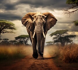 Fototapeta na wymiar Wildlife a full body photography of a elephant in the savanna