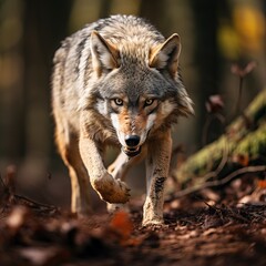 Obraz premium Wildlife photography of a fierce coyote in the forest