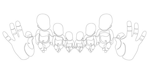 One continuous line of hand with baby. Thin Line Illustration vector concept. Contour Drawing Creative ideas.