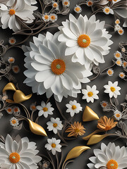 Colorful flowers pattern background, Paper art style An intricate 3D highdefinition detailed wallpaper, Generative Ai.