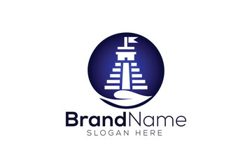 Leaf and Temple of the great jaguar Logo design vector template