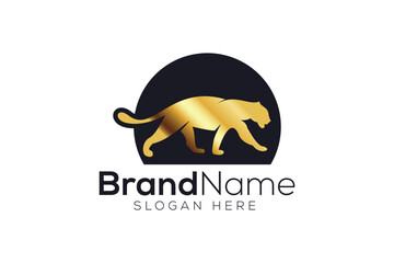 Luxurious gold jaguar Logo design vector template