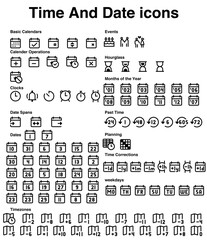 Time and Date icons.Address, home icon. Notification bell icon. Stopwatch timer icon. date Calendar icon. edit pen icon - Web icons set. Date, Time, Address, or Place Icons.