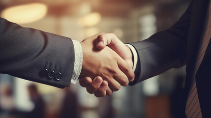 two businessmen shake hands in professional conditions and following the signing of a contract created by generative AI
