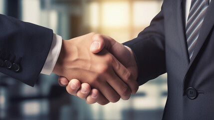 two businessmen shake hands in professional conditions and following the signing of a contract created by generative AI