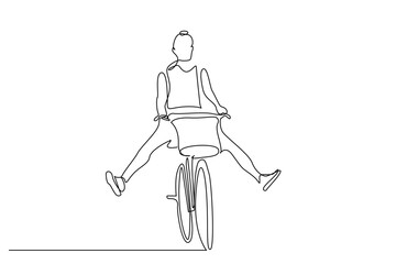 happy woman free freedom serenity riding a bike feet leg in air lifestyle line art