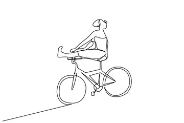 happy woman free freedom serenity riding a bike feet leg in air lifestyle line art