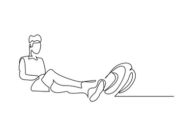 young man backpacker nature sitting calm resting lifestyle line art