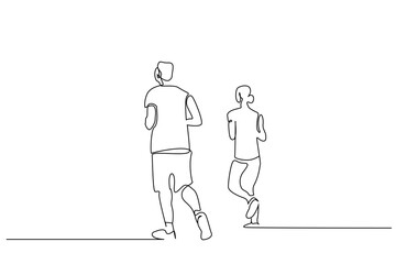 young man woman couple running sport health lifestyle full body length line art