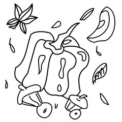 groovy outline illustration thankgiving day for card, drawing autumn harvest and nature, concept	