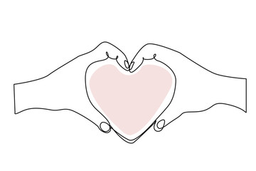 two human hands holding heart symbol protect health love line art