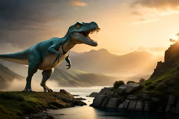 Keuken spatwand met foto tyrannosaurus rex dinosaur 3d render © ahmad05