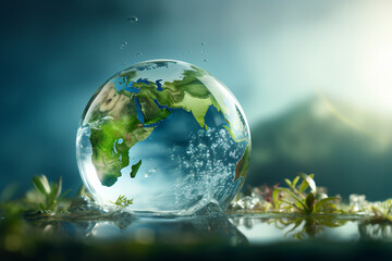 Fototapeta world day for water earth drop in hands obraz