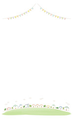 Obraz premium 水彩風のかわいい街並みとガーランドのフレーム