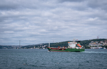 Fototapeta premium Cargo tanker ship sailing in sea. istanbul, turkey.