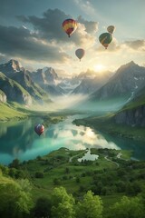 balloon over mountains