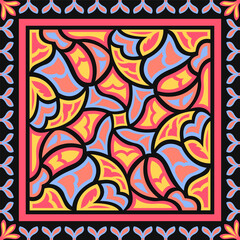 vector contemporary colorful leaves vintage scarf pattern on black