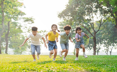 group image of asian children having fun in the park