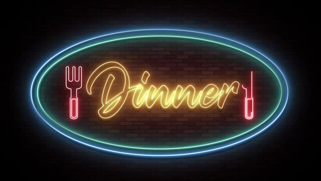 Dinner Text Sign in Vibrant Neon Display