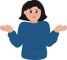 Portrait of Young woman feeling confused and clueless showing have no idea gesture shrugging shoulders vector illustration