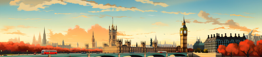 Fototapeta na wymiar London landscape cartoon style, Generative AI