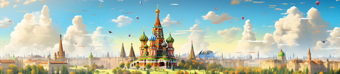 Fototapeta na wymiar Moscow landscape cartoon style, Generative AI