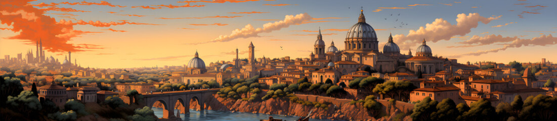 sunset Rome cartoon style ,Generative AI